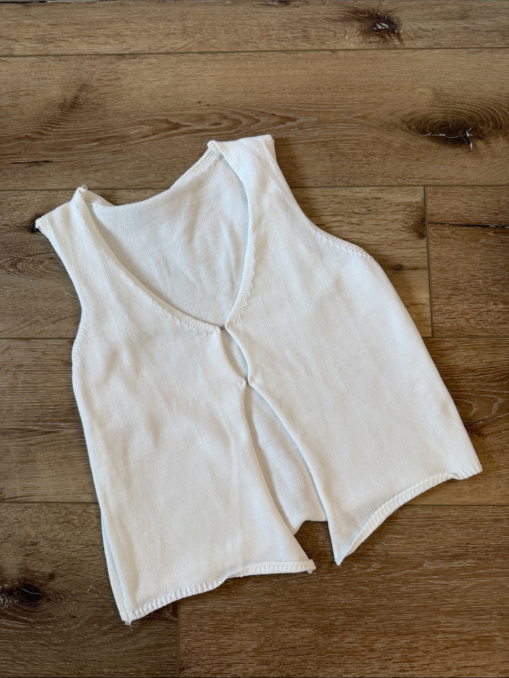 Women’s White Knit Tank Top with Front Keyhole